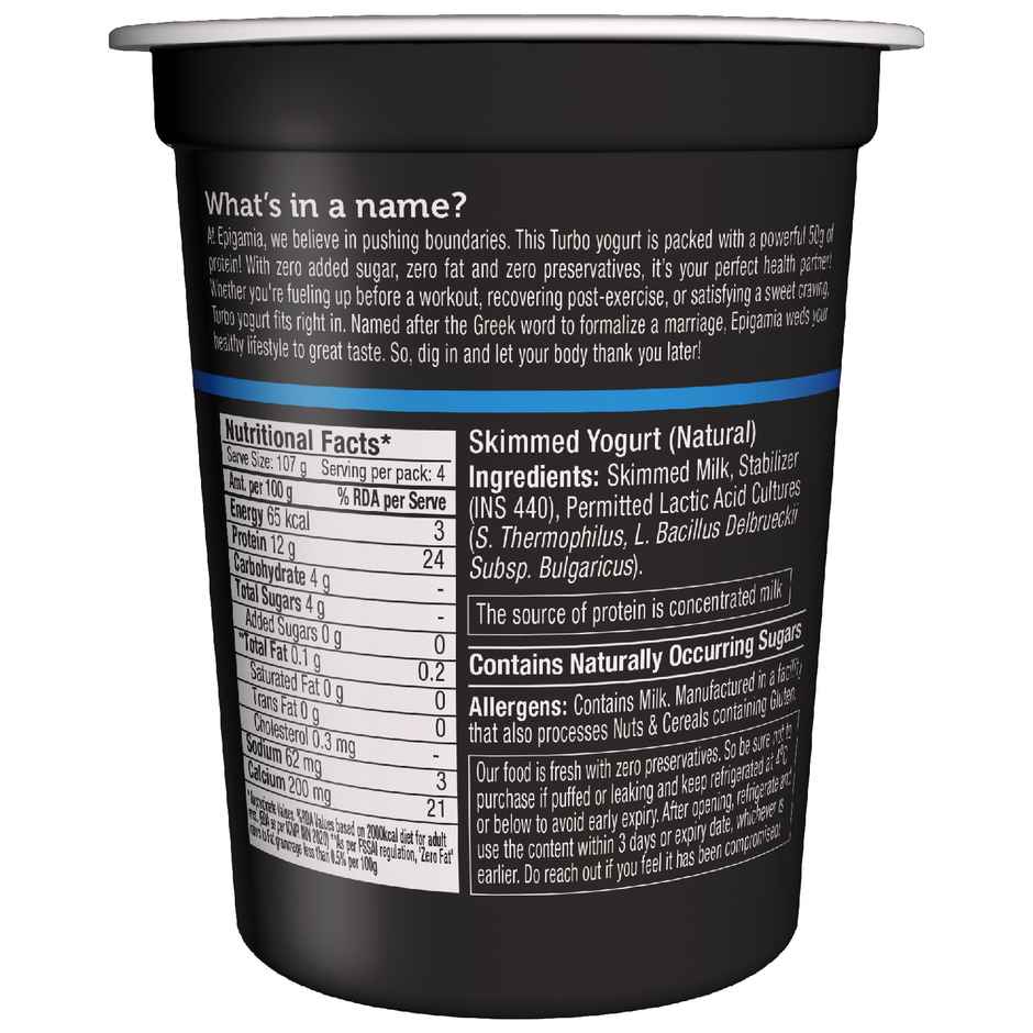 Epigamia 50 G Protein Turbo Yogurt, Natural | Combo