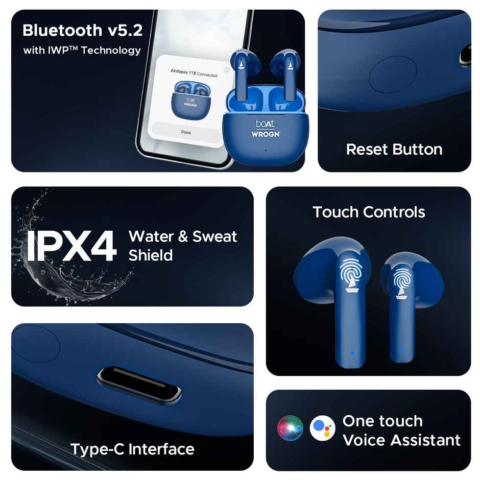 boAt Airdopes 118 Tws Earbuds W/ 50 Hrs Playback, Quad Mics Enx Tech & Beast Mode (Sapphire Blue)