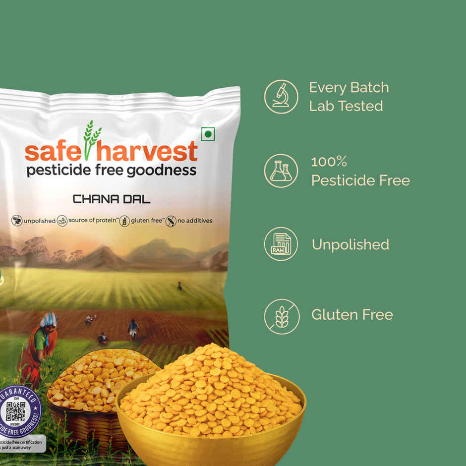 Safe Harvest Pesticide-Free Unpolished Chana Dal | Natural | No Artificial Flavours