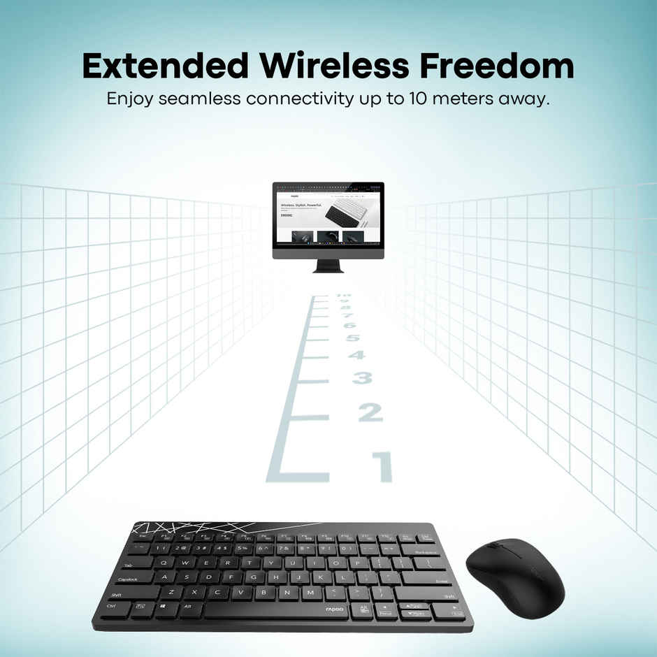 Rapoo 8000s Compact Wireless Keyboard and Mouse Combo | 30 ft Range | Made for Windows and Mac