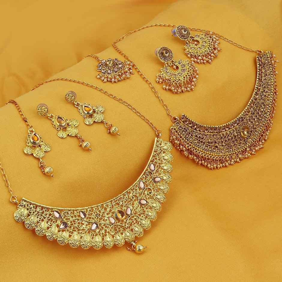 Sukkhi Glamorous Lct Gold Plated Pearl Choker Necklace Set Combo For Women