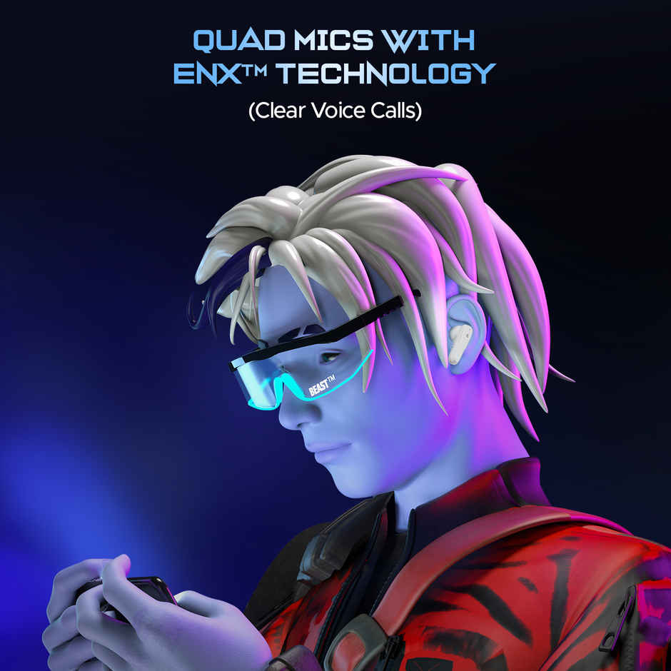 boAt Immortal 161 TWS Earbuds for Gaming w/ 40H Playtime, BEAST Mode & RGB LEDs (White Sabre)