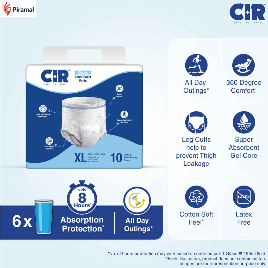CIR Classic Adult Diaper Pants Style 8 Hr Absorption Protection Odour Control Cotton Soft Feel | XL