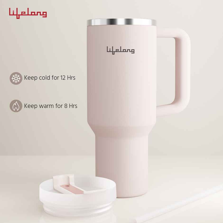 Lifelong Double Walled Vacuum Insulated Tumbler with Handle 1200 ml-Rose Quartz
