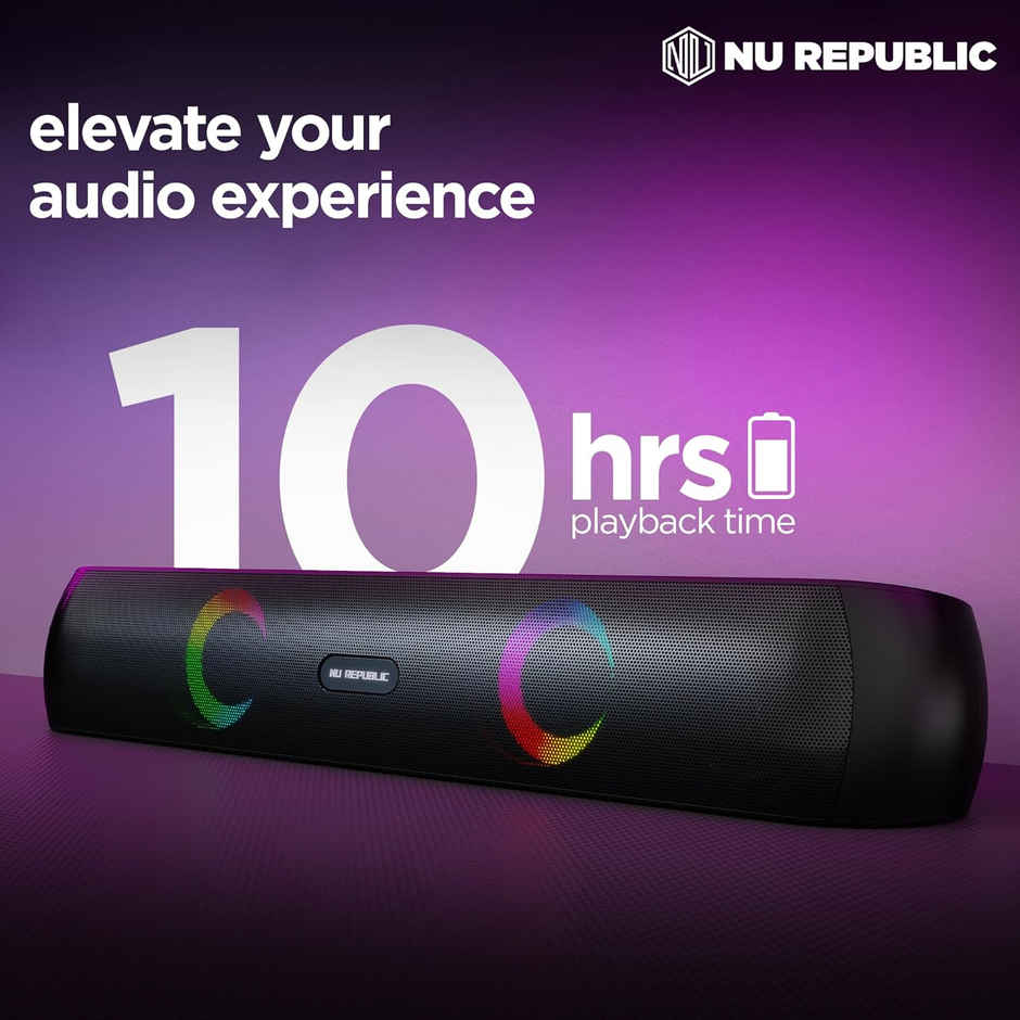 Nu Republic Party Box 160Bluetooth Soundbar,16W Output,10Hrs Playtime,Black