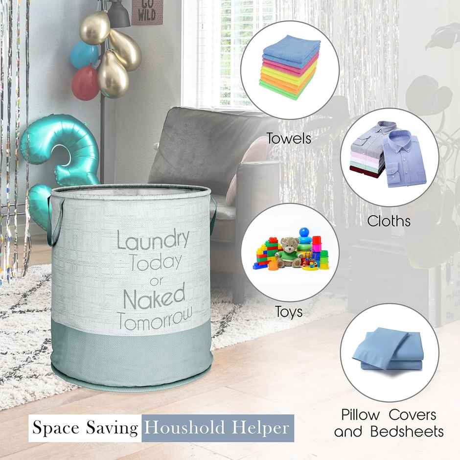 Kuber Industries Non-Woven Round Jute-Print Toy Storage Laundry Basket|45 L|Gray