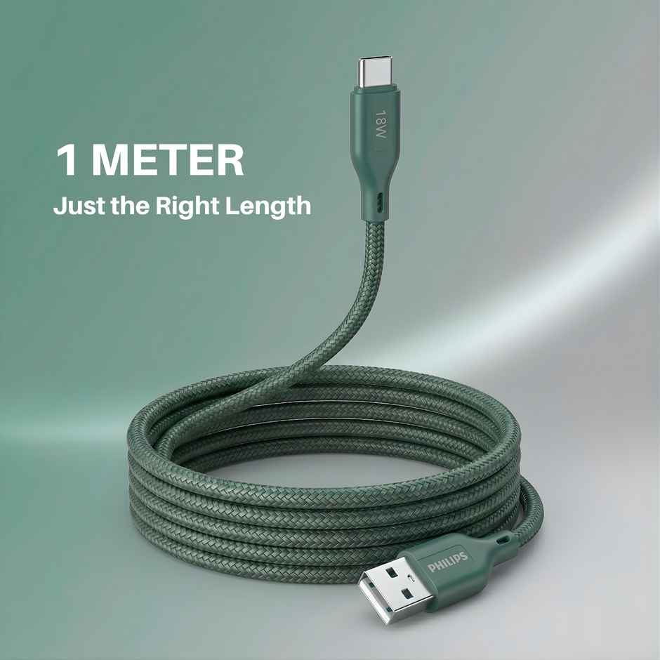 Philips 18W USB A to Type C Fast Charging Cable | DLC4130AT94 | Crystal Teal | 1 m
