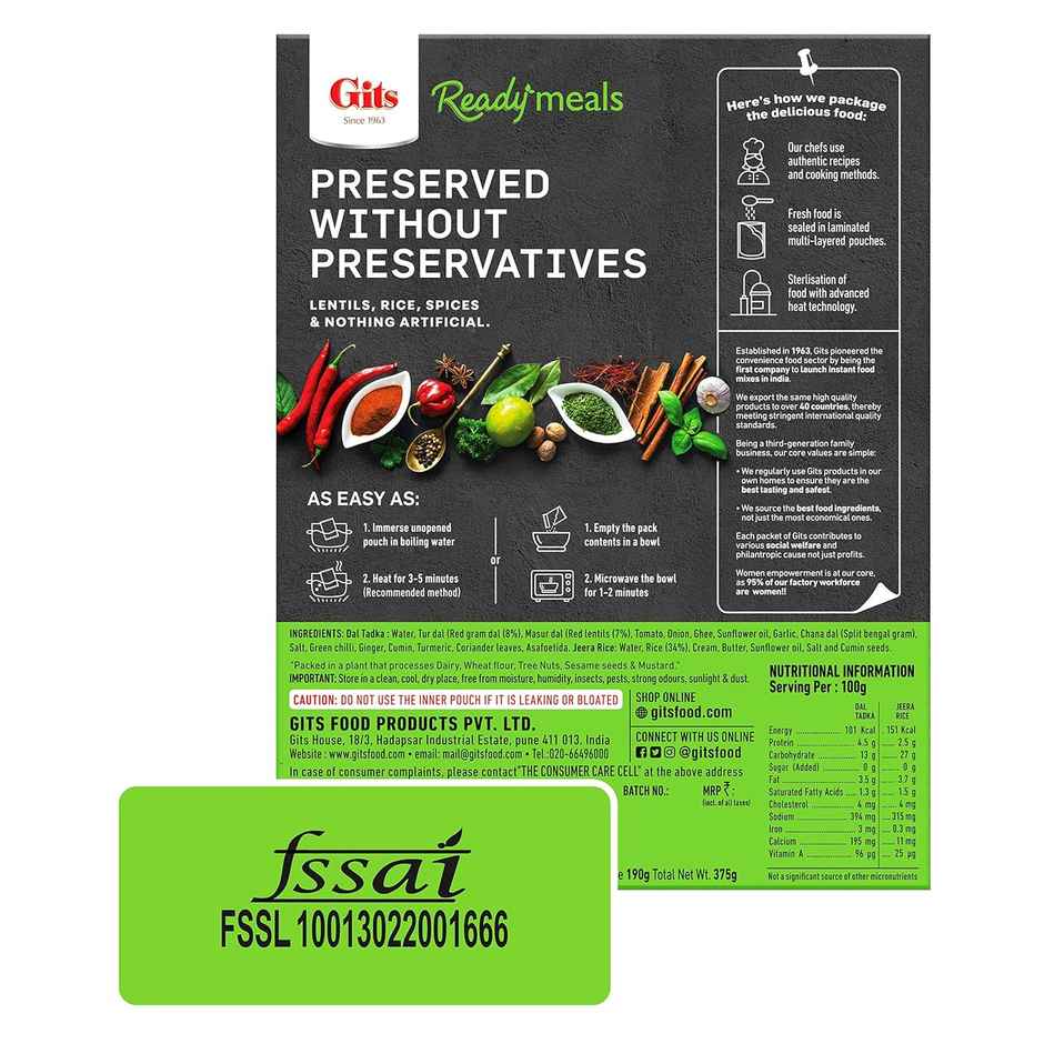 Gits Ready To Eat Jeera Rice | Dal Tadka Combo Indian Meal