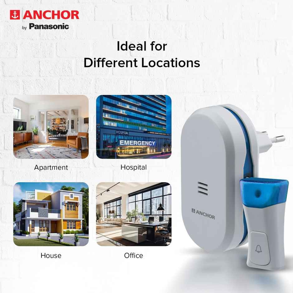 Panasonic Wireless Doorbell With 45 Selectabeble Tunes, 22720, Grey