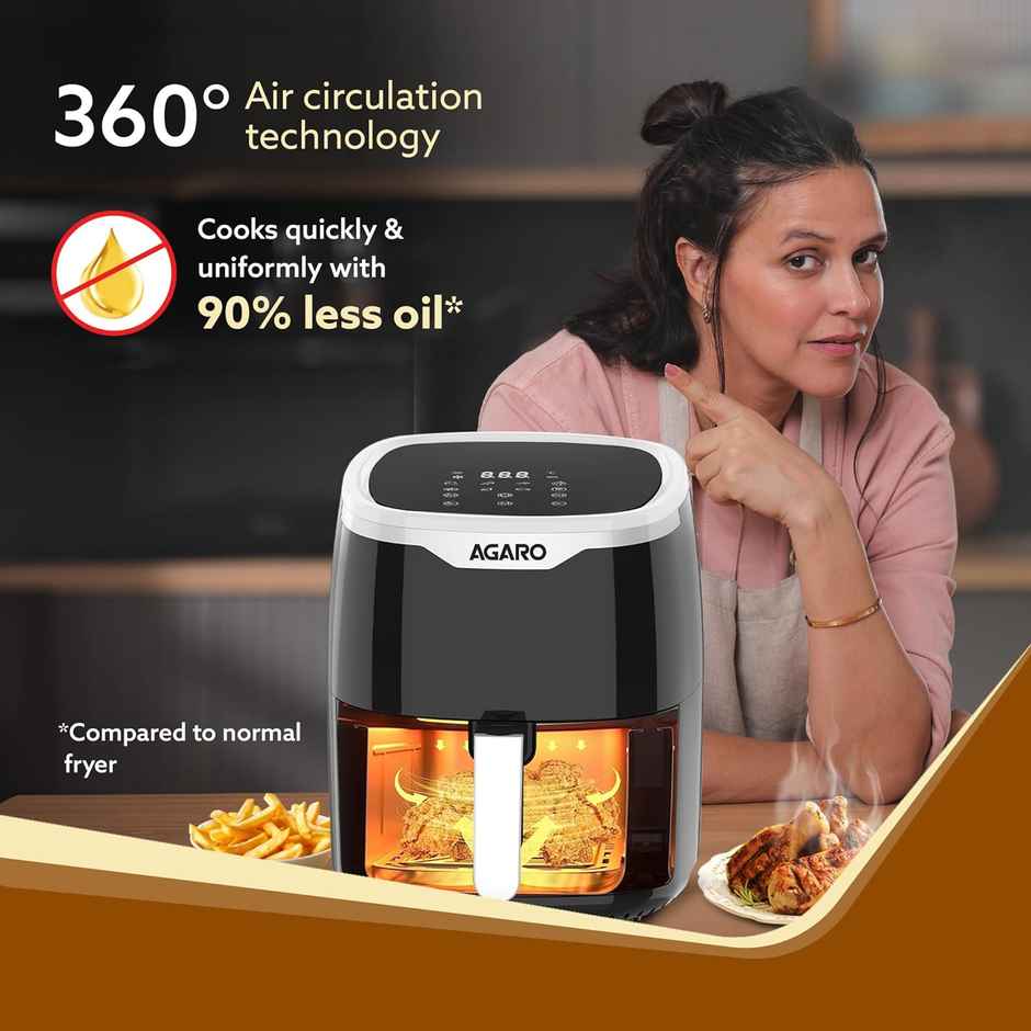 Agaro Galaxy Digital Air Fryer For Home, 4.5L, Electric Air Fryer, Oven, 1400W Programs & Reheat