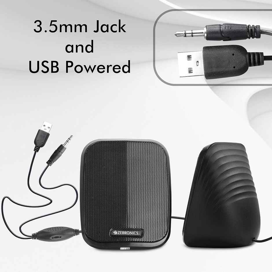 Zebronics Fame 5 Watts 2.0 USB Computer Speakers, USB Powered, AUX, Volume Control Pod for PC, Laptops, Desktop - Black