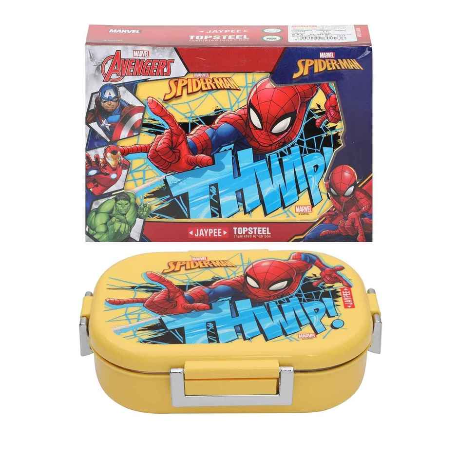 Jaypee Topsteel Stainless Steel Insulated Lunch Box for School Kids, Spiderman Print Yellow, 600ml
