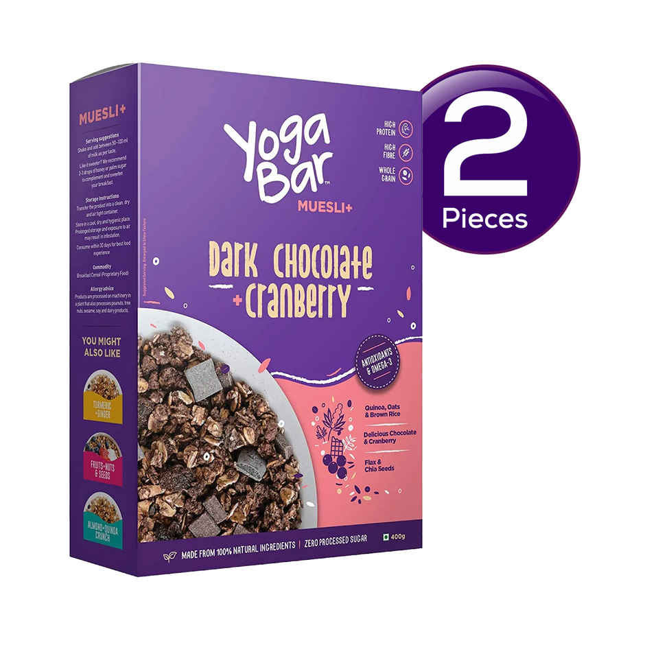 Yoga Bar Muesli Dark Chocolate & Cranberry,Breakfast Cereals, Protein Granola, Gluten Free Combo