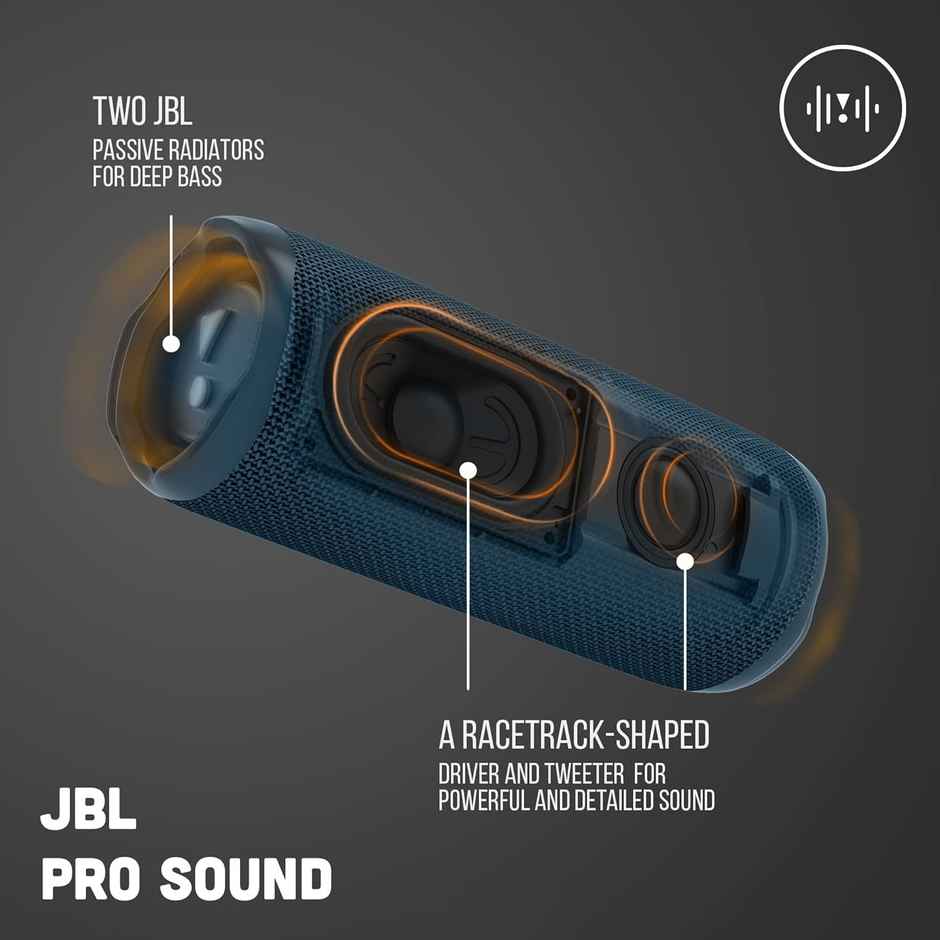 JBL Flip 6 Wireless Portable Bluetooth Speaker Pro Sound, Upto 12 Hours Playtime, IP67 Water & Dustproof, PartyBoost & Personalization App - Blue