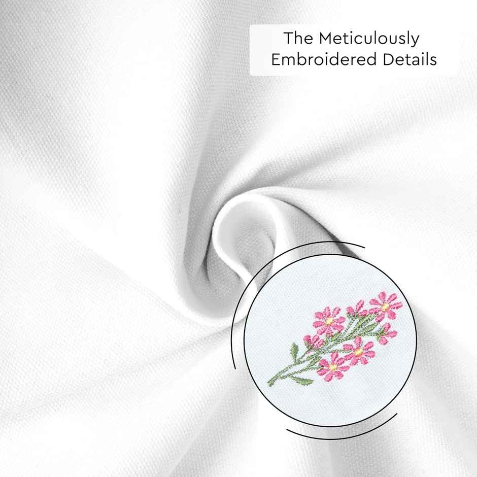 Encasa Xo Cotton Table Napkins White Flowers 43X43 Cm, Pack Of 6