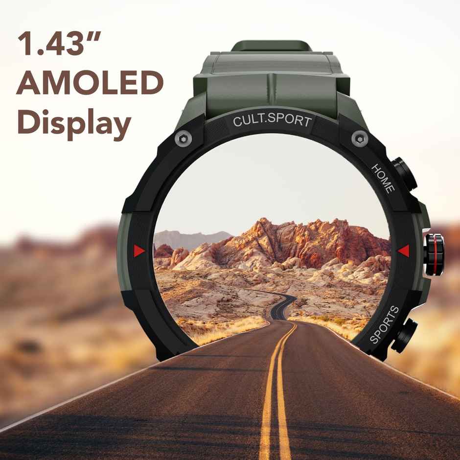Cultsport Ranger XR 1.43" AMOLED Display Outdoor Rugged Smartwatch, BT Calling, Big Battery (Green)