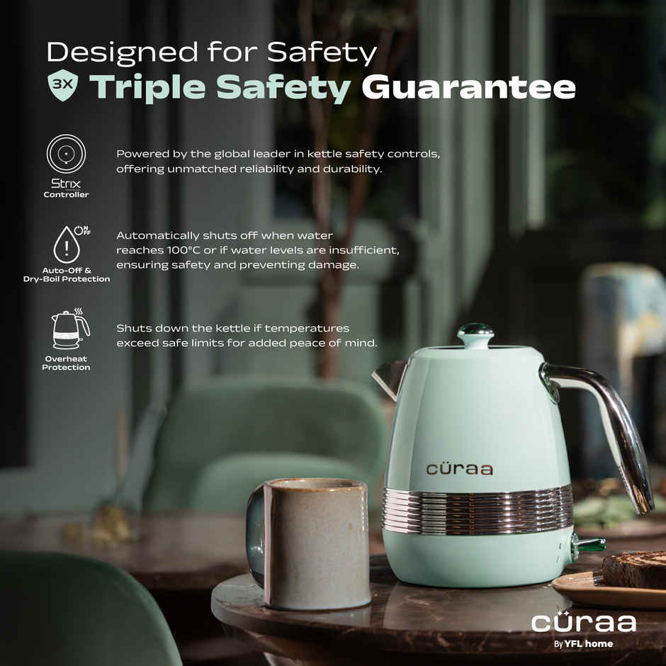 Curaa Retro Electric Kettle 1.8 L | 2000 W Kettle For Hot Water | Detachable Lid | Cool-Touch Handle