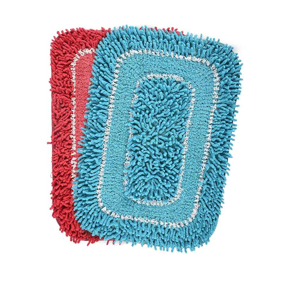 Kuber Industries Pack of 2 Durable Super Soft Door Mats for Home | 24x16 Inches - Red & Blue