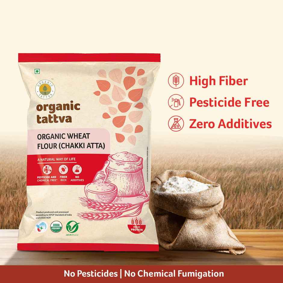 Organic Tattva Whole Wheat Flour | Chakki Atta | 0% Maida