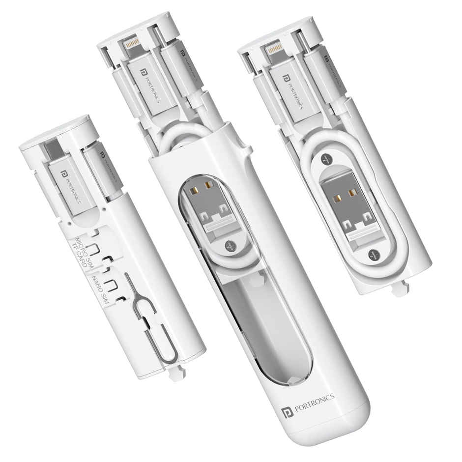 Portronics Snapcase 4 60W Multifunctional Fast Charging Data Cable Transparent Kit | White