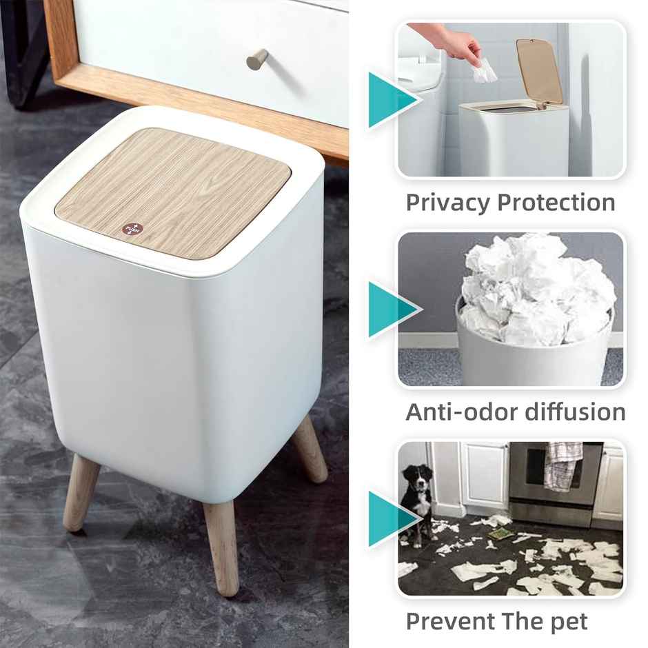 House of Quirk Bathroom Trash Cans with Lids | Modern Office Trash Can for Near Desk | White