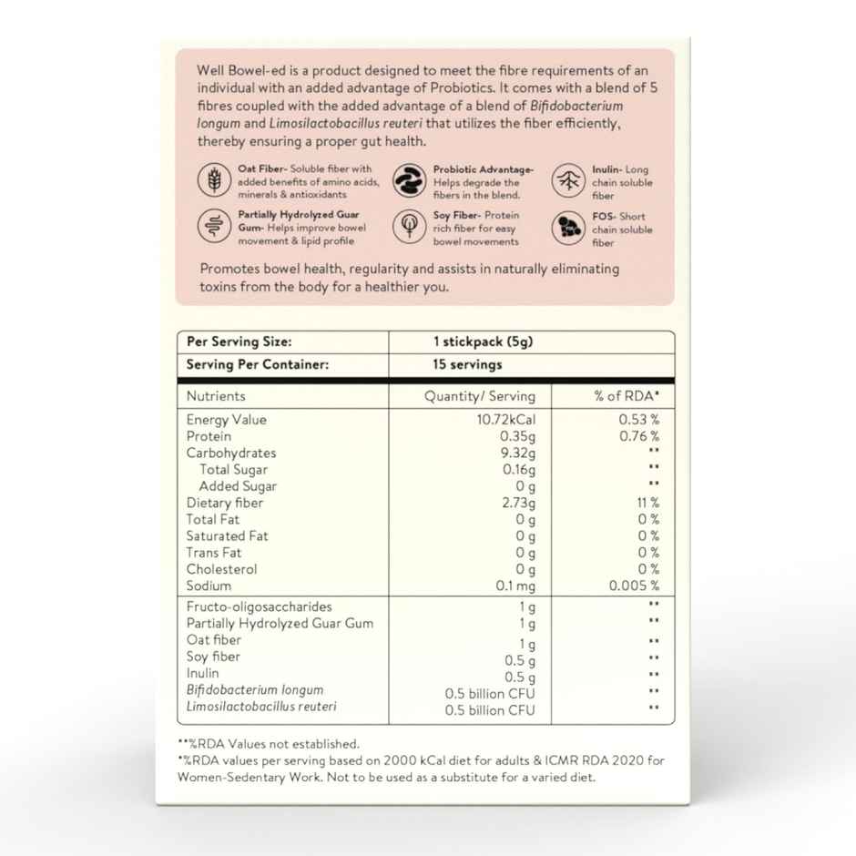 Happy Cultures Well Bowel-Ed | 5 Digestive Fibers + Probiotics |15pcs