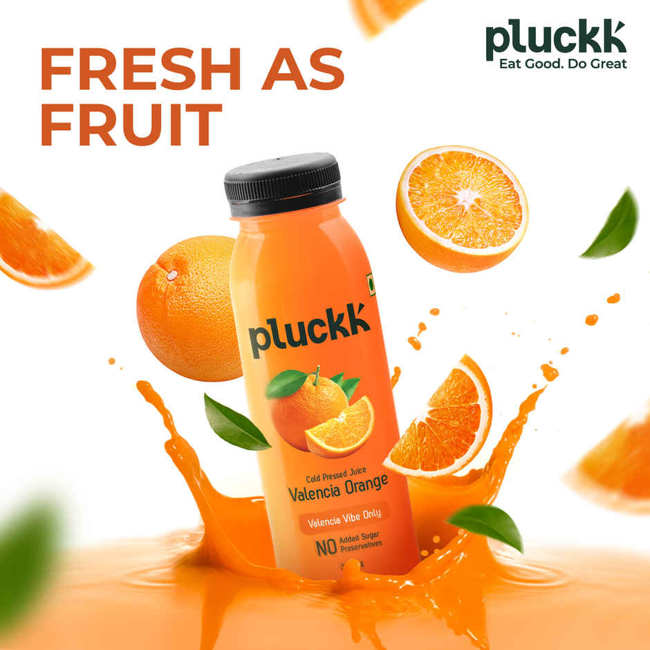 Pluckk Cold-Pressed Valencia Orange Juice | No Sugar, No Preservatives | Rich in Vitamin C