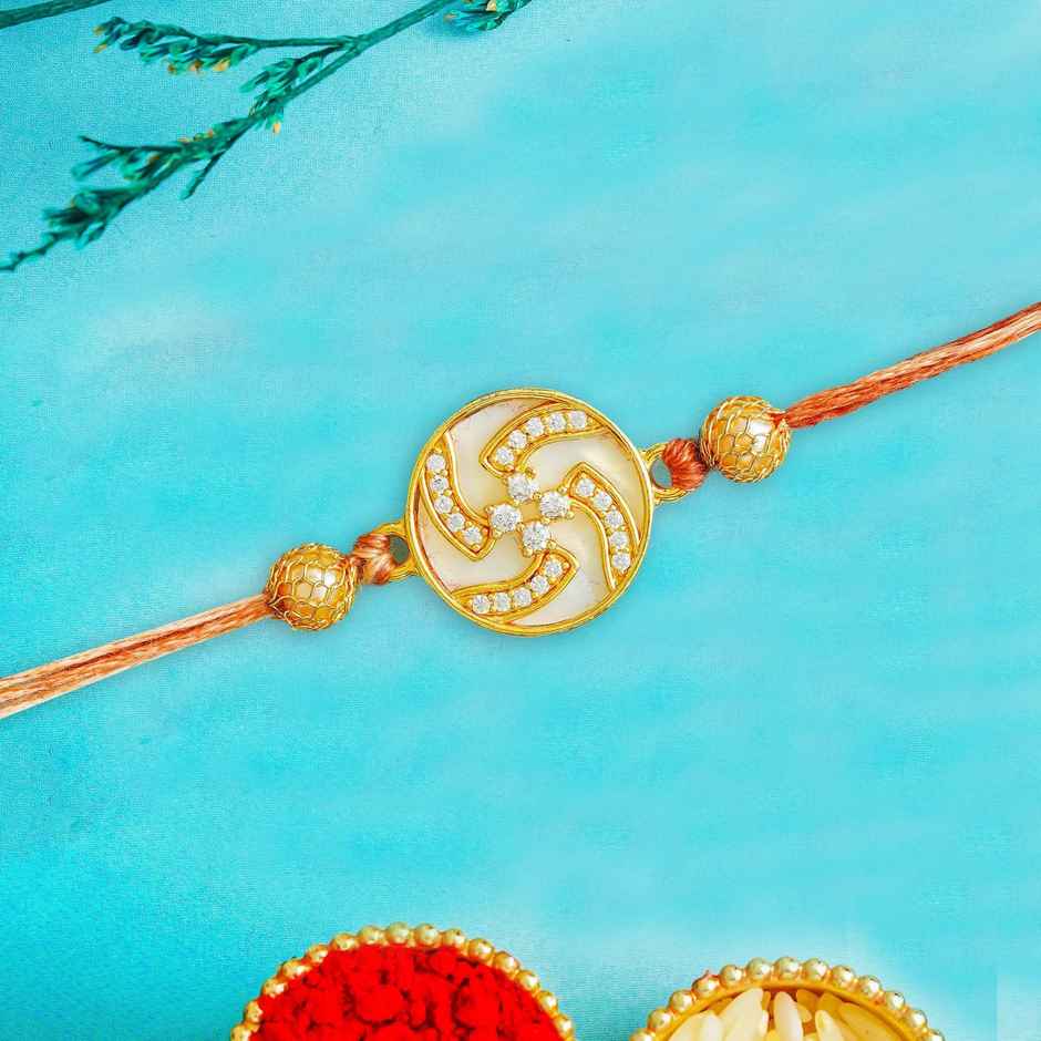 Religious Swastika Designer Rakhi for Brother | Designer Rakhis with Roli Chawal Pack (eCraftIndia)