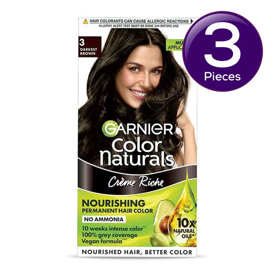 Garnier Color Naturals Long-Lasting Creme Hair Color | Darkest Brown - Shade 3 Combo