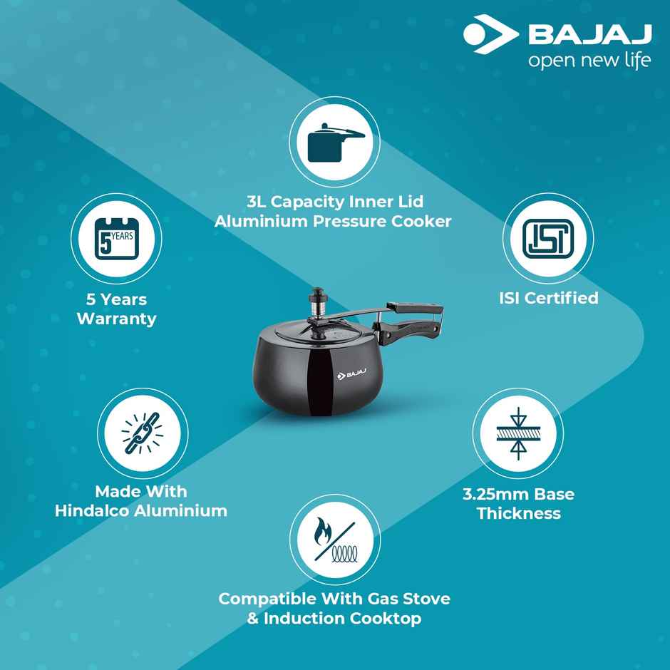 Bajaj 3l Handi Pressure Cooker With Inner Lid Piecex 63hd