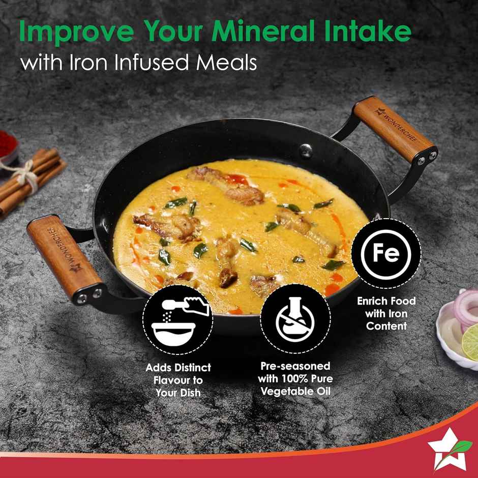 Wonderchef Pre-Seasoned Ferro Light 28Cm Kadhai | 3.2L