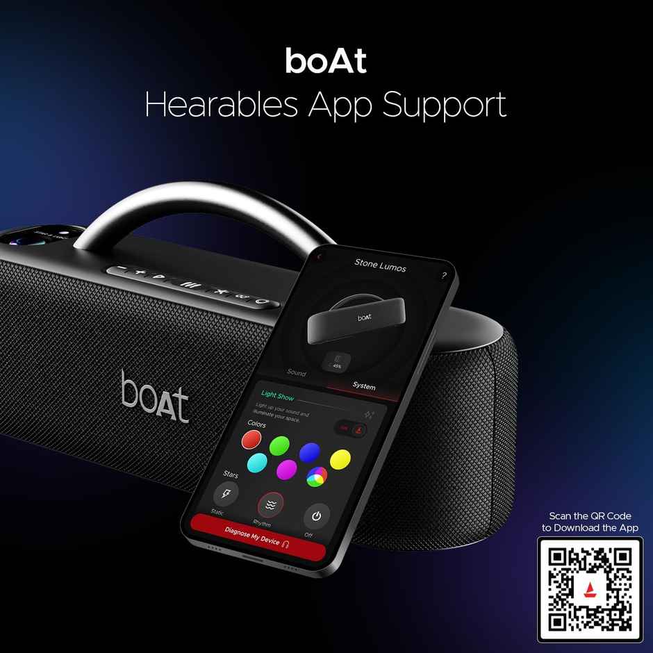 boAt Stone Lumos 60W BT Speaker | 7 Led Projection Modes | 9H Playtime | Midnight Black