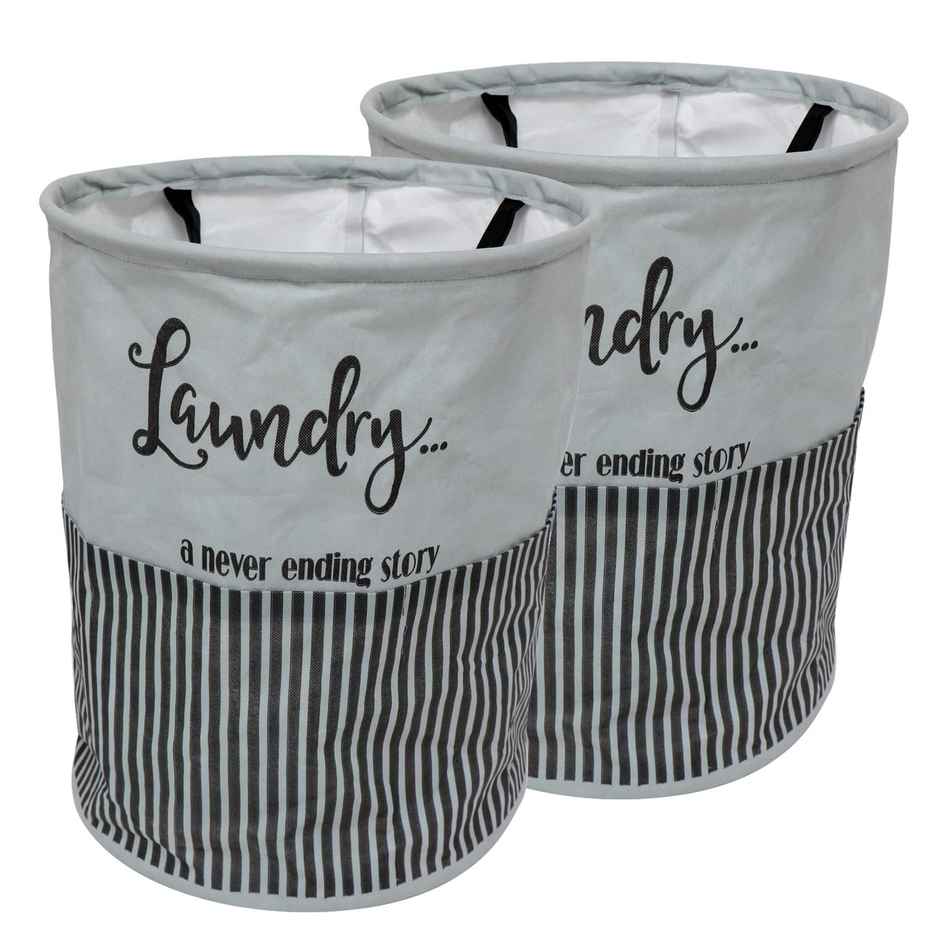 Perpetual Waterproof Laundry Cloth Basket, 2 Pcs, 45L, Foldable with Handle (Grey)