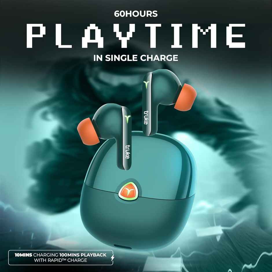 truke BTG Flex Truly Wireless Bluetooth Earbuds with Dual Pairing, 60H Battery- Alpine Green