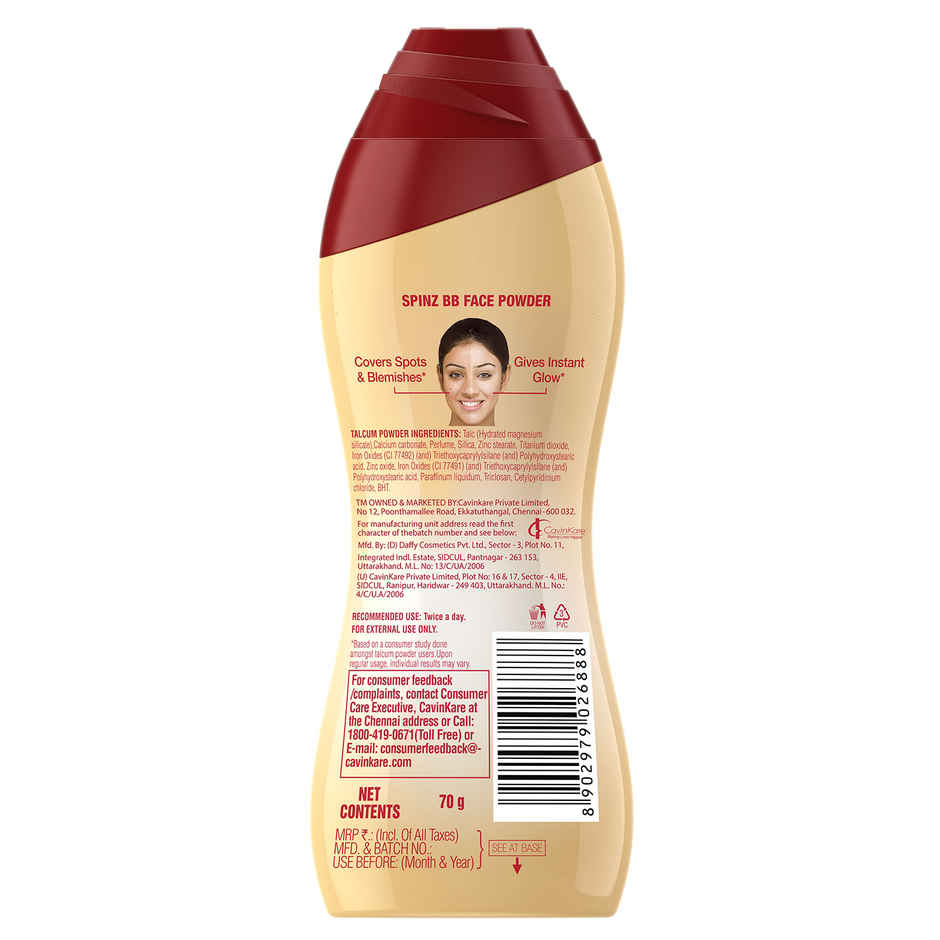 Spinz BB Brightening & Beauty Face Talc for Instant Brightness that Lasts 2X Longer Covers Dark Spots and Blemishes Gives Soft and Smooth Skin (Natural Beige)