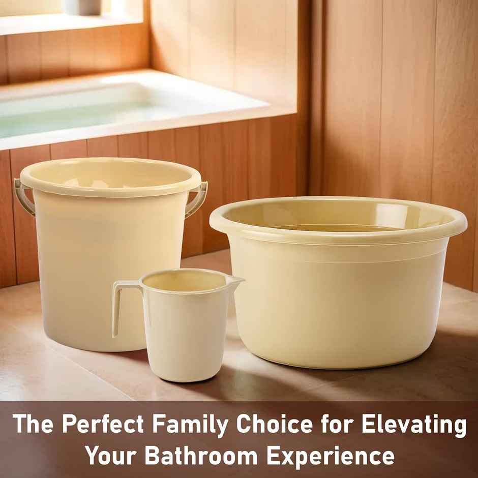 Kuber Industries Tub-Bucket with Mug Bathroom Combo Set|Set of 3|Beige