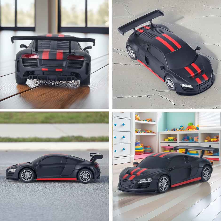 Race N Roll 1:24 Rechargeable Hi Speed Mini Remote Control Car - Aud Matt Black With Red Stripes