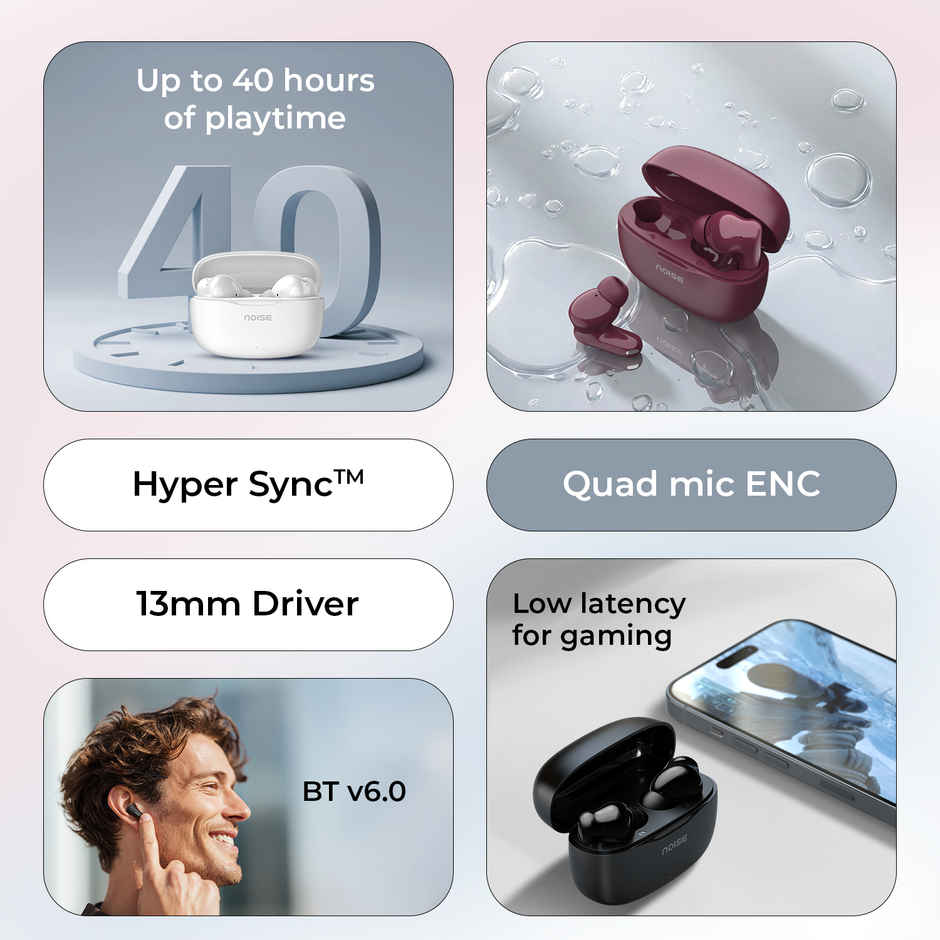 Noise Buds Play 40H Playtime 4 Mic ENC 13mm Driver HyperSync TWS Earbuds | Blush Pink