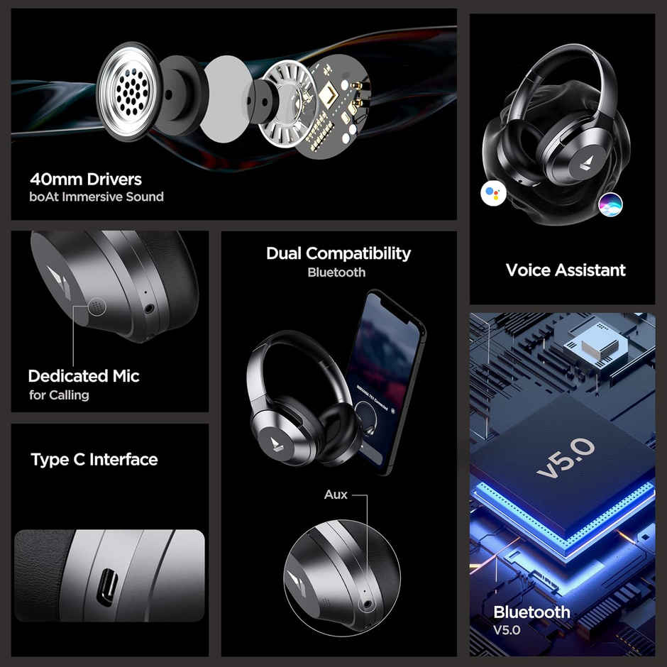 boAt Nirvanaa 751 ANC BT Over Ear Headphones w/ 65H Playtime & Hybrid ANC upto 33dB (Gunmetal Grey)