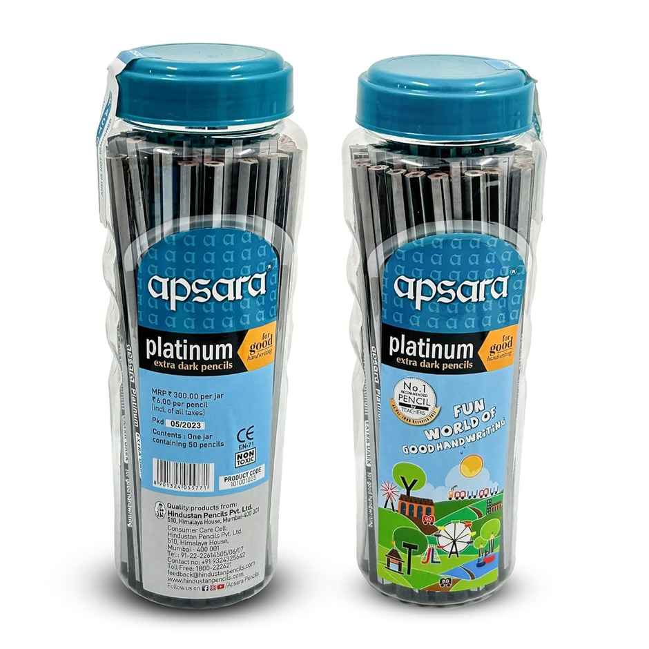 Apsara Platinum Jar-Pack Of 50, Extra Dark Black Lead, Hexagonal Body, Soft Wood