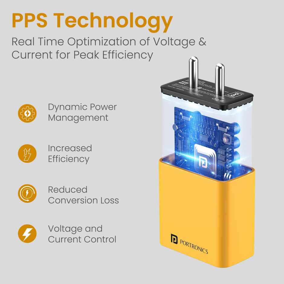 Portronics Adapto 65M 65W Fast Charging Adapter | Yellow