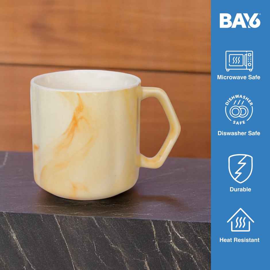 BAY6 Stoneware Italian Milk & Coffee Mug - White & Orange - 250 ml