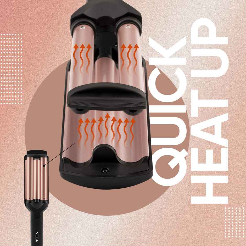 Vega I-Wave Hair Waver for Women with Ceramic Coated Barrel, Soft & Deep Wave Hair Curls (VHWR-01)