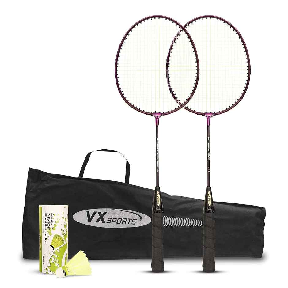 Vector X VXB-10 Badminton Kit | 2 Aluminum Rackets, 3 Nylon Shuttlecocks & 1 Full Cover | Maroon