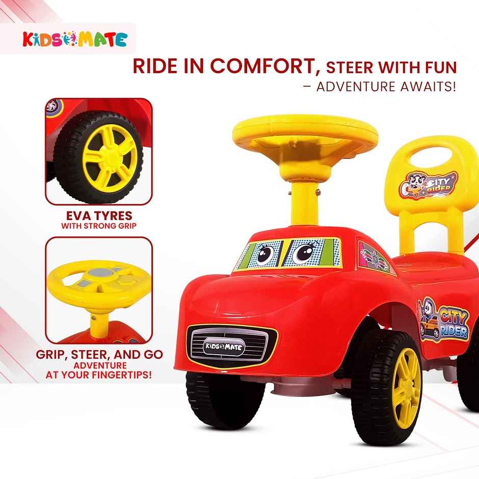Kidsmate City Rider Push Car with Music & Backrest for Toddlers 1.5Y+ - Red/Yellow
