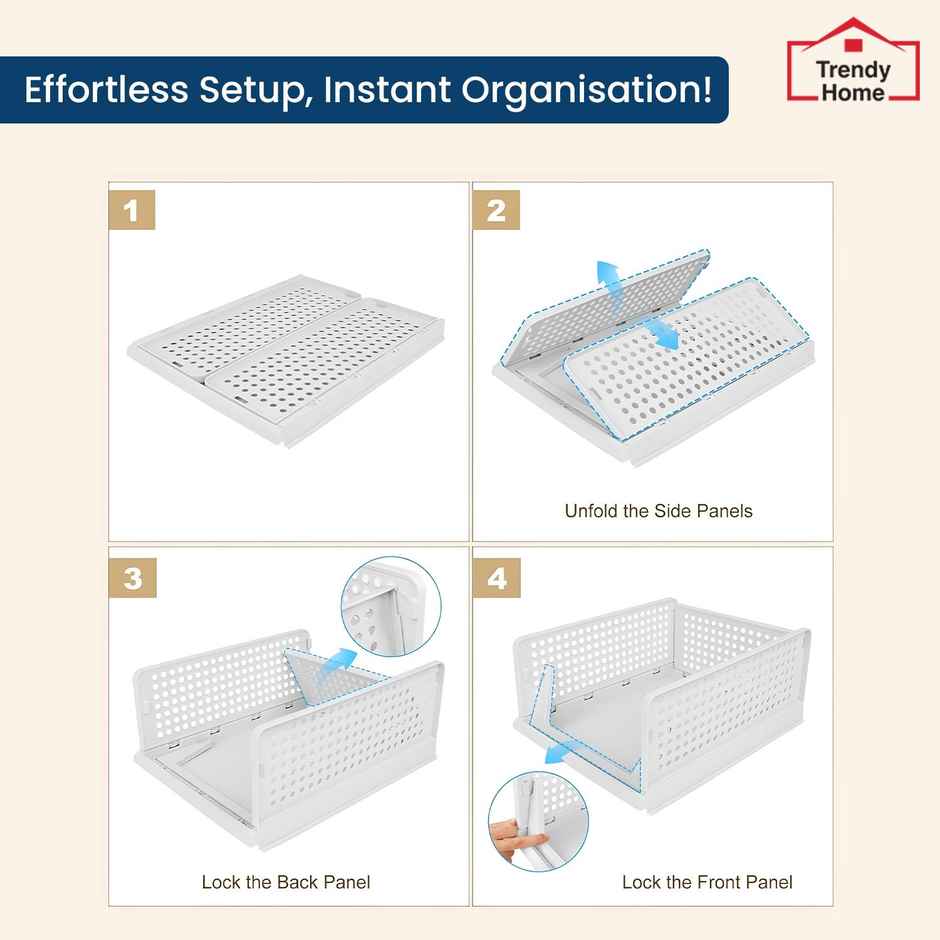 Senego by Trendy Home Folding Wardrobe Clothes Organizer - Pack of 2, Stackable (White)