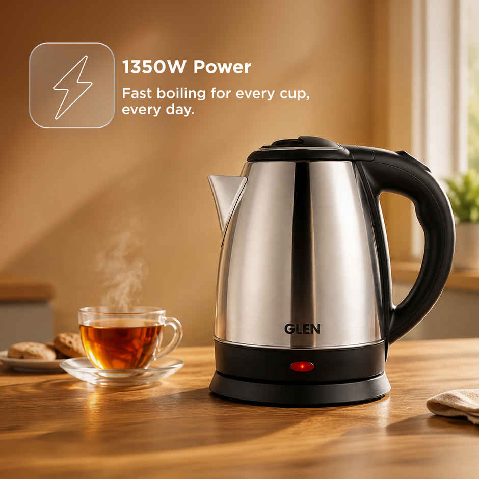 Glen 1500 Watt Electric Kettle Stainless Steel With 360 Degree Rotational Base 1.8 L, Silver (9002)