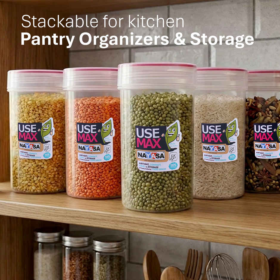 Nayasa Use Max Glaze BPA Free Food Grade Airtight Kitchen Storage Stackable Containers | Pink - 2 L