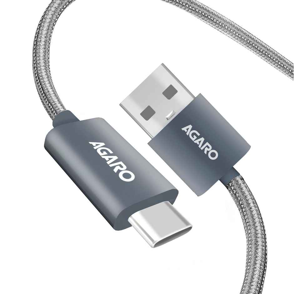 AGARO USB-A to Type C Cable, Unbreakable Braided Cable, 3A Fast Charging, Compatible with All Type C Devices Including Smartphones, Tablets etc, PD Technology, 1 M (3.2Ft), 480 Mbps Data Transmission - Grey