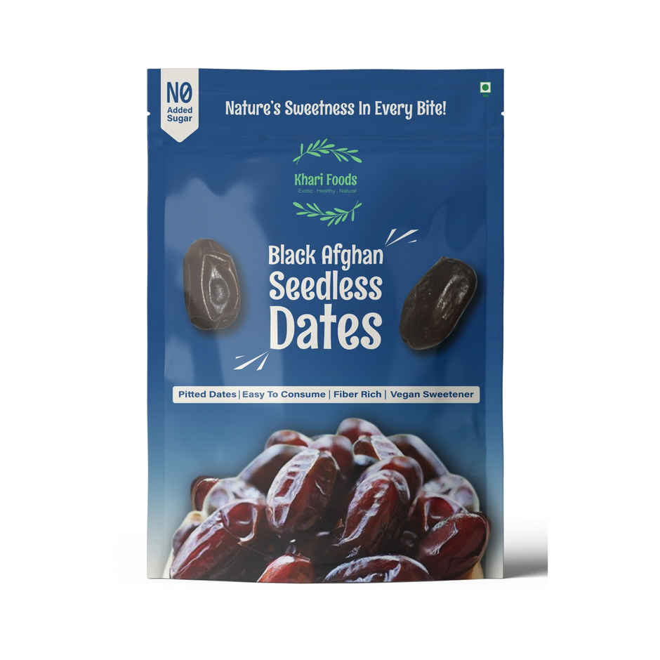 Khari Foods Black Afghan Premium Seedless Dates | Deseeded Khajur, Dry Fruit Khajoor